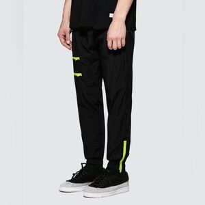 Stampd Caltrans Cargo Pants – Men’s S, Black Nylon with Neon Zip Details
